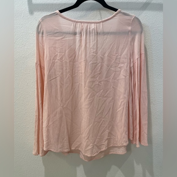 Boho Blush Pink Peasant Embroidered Blouse Soft Girl Cottagecore Tassel Top XS - Picture 7 of 9